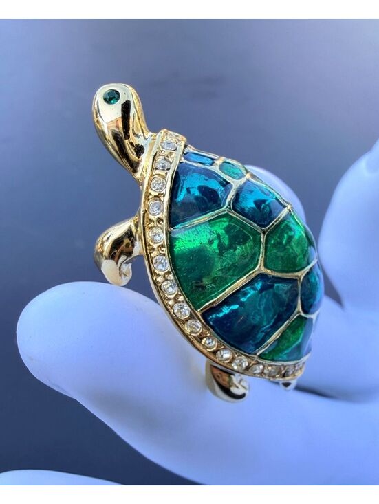 Jewelry - Vintage Sea Turtle Brooch Blue Green Enamel Rhinestone Pin
